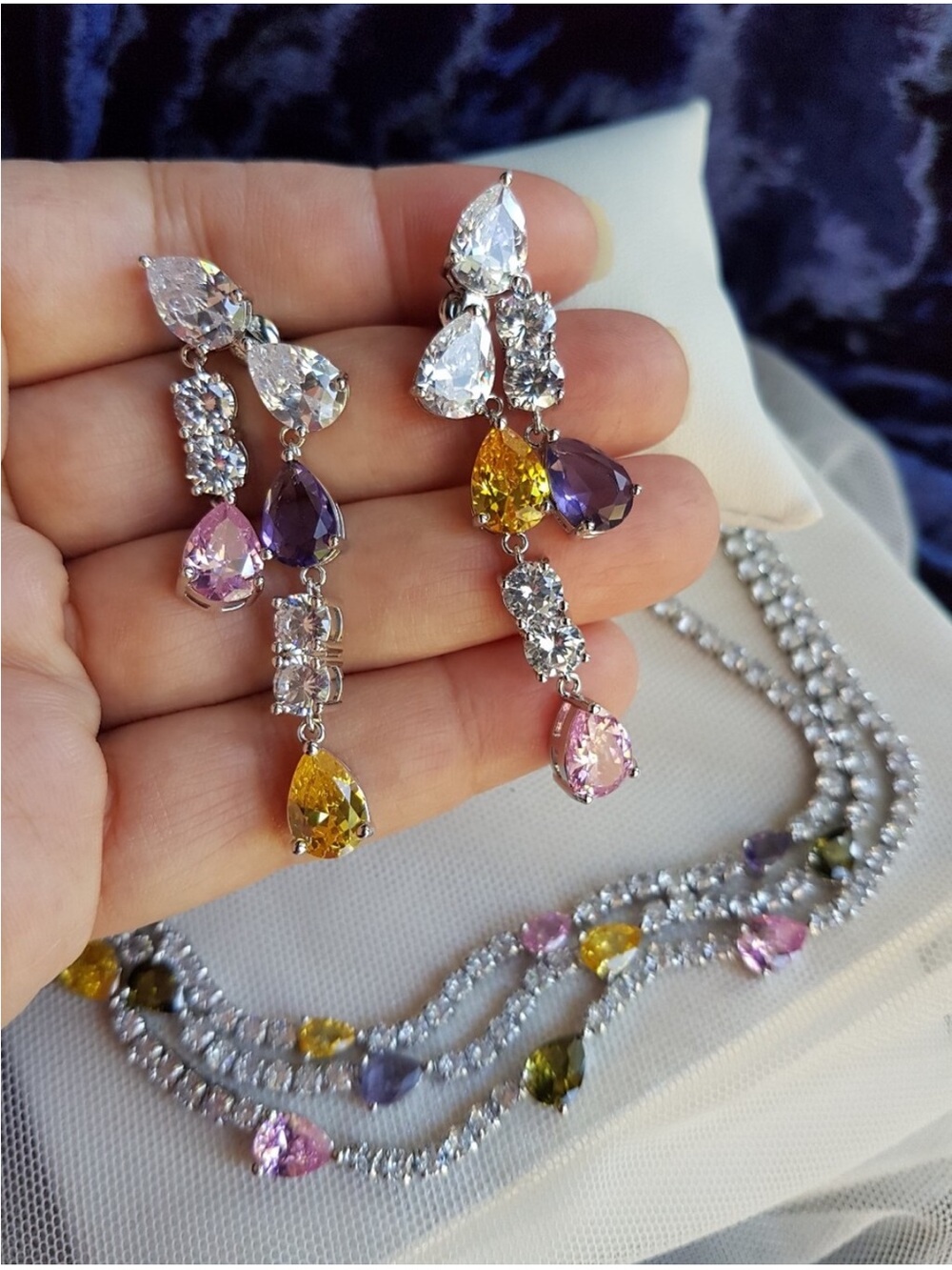 Swarovski Elements Multicolor Teardrop Gem Contemporary Statement Earrings NEW - Picture 13 of 17